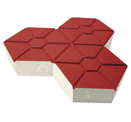 Gạch Block Lát Hè Tự Chèn - Gạch lục giác có nhân màu đỏ